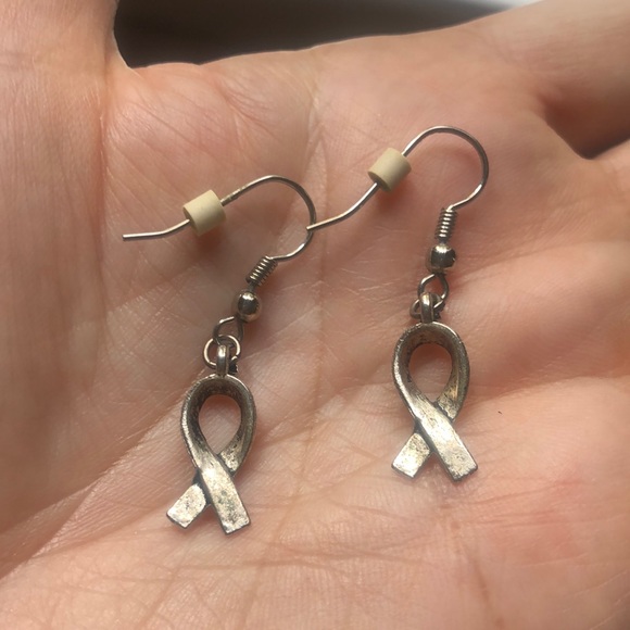 Dangly Silver Earrings with Breast Cancer Hope Ribbon - Picture 4 of 4